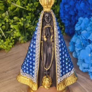 Estátueta Nossa Senhora com Pérolas Azuis e Strass