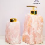 Kit Saboneteira e DIfusor Quartzo Rosa Pedra Bruta