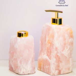 Kit Saboneteira e DIfusor Quartzo Rosa Pedra Bruta